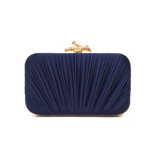9722 Clutch Purse for Wedding - Navy Blue Pleated Evening Bag Bridal Purses